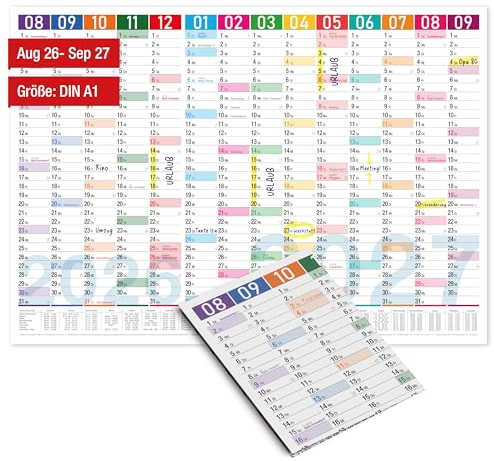 TOBJA Schuljahreskalender A1 2026/2027 Color Blocks – 14 Monate Aug 2026–Sep 2027, Ferien/Feiertage DE & AT, 150g, beschreibbar, gefaltet | XL Wandkalender 2026 2027