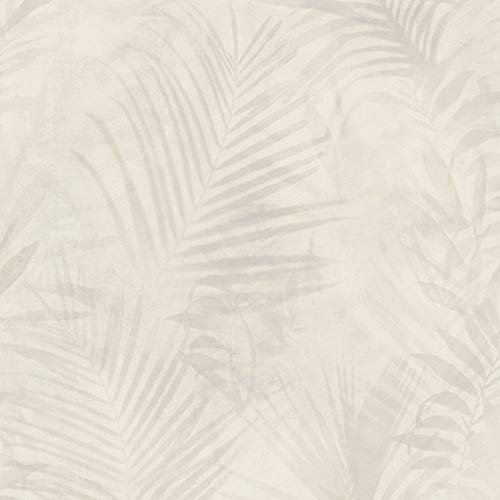 Carta da parati tnt (tessuto non tessuto) foglie palme Beige Grigio 374113 37411-3 A.S. Création Neue Bude 2.0 Edition 2 | Beige/Grigio | Rotolo (10,05 x 0,53 m) = 5,33 m²