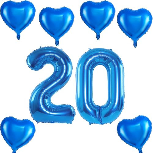 Ballon gonflable XXL 20 ans - Ballon gonflable chiffre 20 - Bleu - Ballon gonflable chiffre 20 - Numéro 20 - Ballon bleu garçon et fille - Ballon gonflable de 100 cm -Ballon chiffre 20