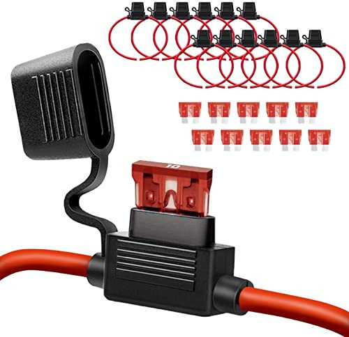 16 AWG Inline-Sicherungshalter – 12 Volt Sicherungshalter für 10 A Flachsicherung (10 Stück)