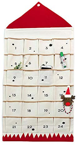 ZuoLan Adventskalender zum befüllen Weihnachten Kalender befüllbar,24 Taschen Stoff Weihnachtskalender zum Aufhängen Weihnachtlichen Ornamente (Rot)