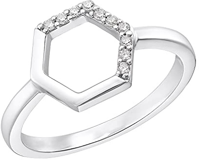 s.Oliver Anillo para mujer de plata de ley 925 | Hexágono, 16, Metal, Circonita cúbica.,