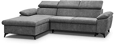 MOEBLO Ecksofa mit Schlaffunktion mit Bettkasten Sofa Couch L-Form Polstergarnitur Wohnlandschaft Polstersofa mit Ottomane Couchgarnitur (274cmx192cmx86cm)-Lorin (Ottomane Links, Donkelgrau)