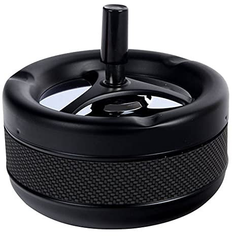 Drehaschenbecher 13cm Durchmesser Aschenbecher Metall schwarz matt PVC Band Carbon Optik Drehascher Ascher Drehteller