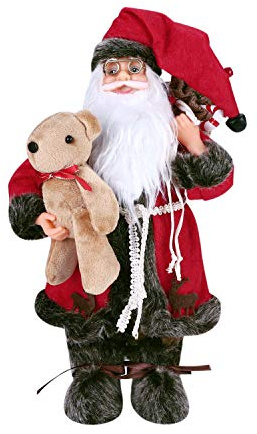 ITODA 30cm Standing Santa Handcraft Father Christmas Figure Xmas Old Man with Plush Beard Mini Christmas Workshop Decoration Ornament Figure Decorative for Fireplace Bookcase Dining Table Shop Window