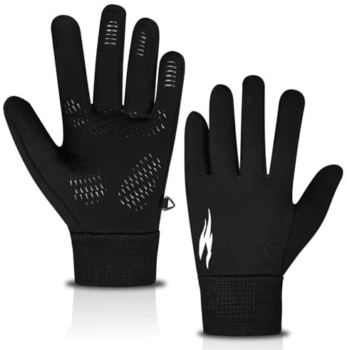 WESTWOOD FOX Vinter termiska handskar vindtäta löparhandskar pekskärm varm halkfri silikon cykelhandskar för män kvinnor, elastisk manschett för körning, skidlöpning fotboll sport (svart, S)