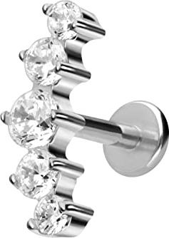 PIERCINGLINE Titan Labret mit Innengewinde 5 EINGEFASSTE KRISTALLE Piercing Ohr Helix Lobe Tragus Farb & Größenauswahl