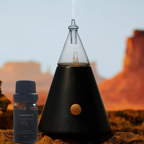 USMLMOOT Aroma Nebulizer - Waterless Essential Oil Diffuser with Wood and Glass, Professional Grade atomtzing Diffuser, No Water, No Heat, No Plastic (1 Fragrance Included)
