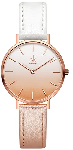 SK Ultradünne Minialistische Damenuhren Einfache Zwei Zeiger Damen Kleid Uhr Lederband