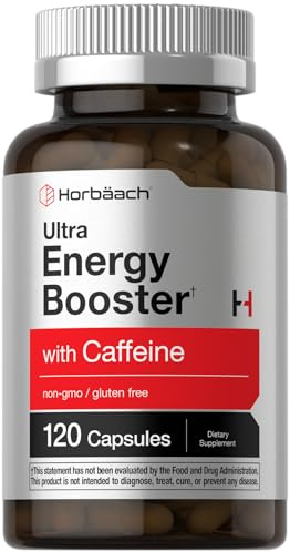 Horbäach Energy Supplement | 120 Capsules | with Caffeine, Ginseng & Vitamin B12 | Daily Energy Booster Pills | Non-GMO, Gluten Free