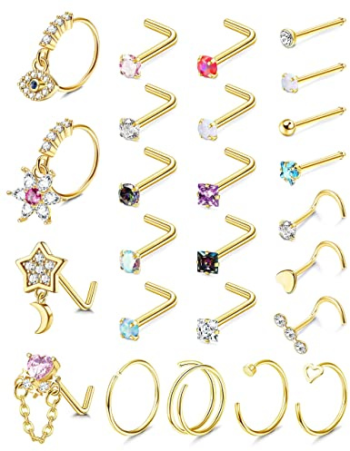 KALVICA 20G Nasenpiercing Steck für Damen Männer Chirurgenstahl Nasenpiercing mit Zirconia L-Form Nasenstecker Piercing Tragus Lippenpiercing Labret Stecker Conch Daith Piercings Schmuck