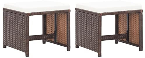 SHUJING Gartenhocker 2 STK. mit Sitzkissen, Hocker Outdoor, Gartenmöbel, Sitzhocker, Beistelltisch Outdoor, Blumenhocker, Pflanzen Hocker, Poly Rattan Braun
