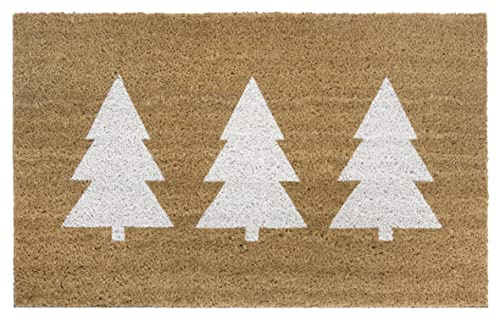 Hanse Home Zerbino in cocco per interni, colore naturale, in cocco, con alberi di Natale, colore bianco, antiscivolo, per corridoio, ingresso, 45 x 75 cm