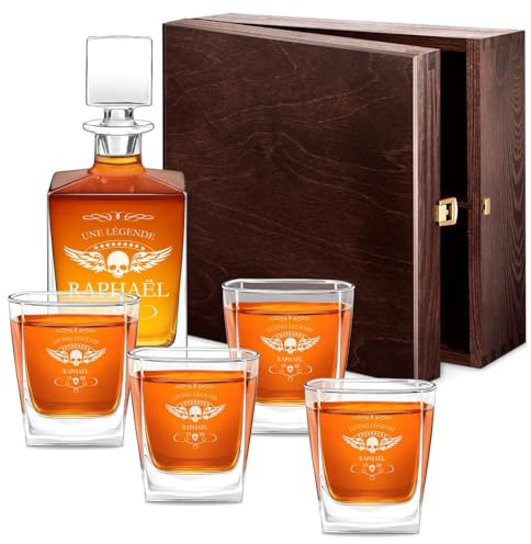 Maverton Ensemble Carafe Whiskey Originale et 4/6 Verres pour Hommes | Set Whisky gravé, Motif décoratif, Service Personnalisable pour Lui, Gentleman, pour Anniversaire, Légende