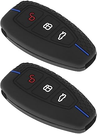 Be In Your Mind 2 Stück 3 Tasten Autoschlüssel Hülle Ersatz Kompatibel mit Ford Focus MK2 / MK3 / MK4 Silikon Schlüsselanhänger Abdeckung schwarz mit blauen Streifen