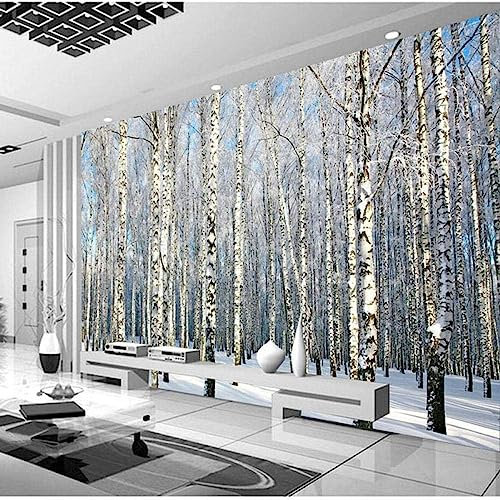 GIVLWF Papier Peint Intissé de Neige Bouleau Arbre Forêt, Paysage Naturel D'hiver Panoramique Déco Mural - pour Salon Chambre D'enfant Décoration Murale 250 x 175 cm