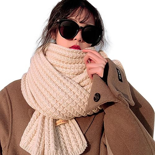 Asudaro Damen Strickschal, Winter Gestrickter Wollschal 190 Cm X 35 Cm Dicker Gestrickter Warmer Winter Schal Merino Kaschmir Strickschal Damen/Herren Für Outdoor-Skifahren,Radfahren Und Bergsteigen