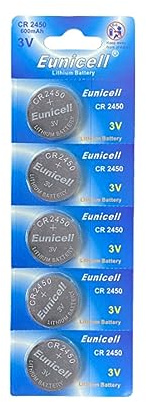 Pack of 5 CR2450 Battery 3V Lithium Coin Cell – CR2450 Batteries Long Lasting, CR2450 3V Lithium Battery for Car Keys, Watches, Scales, Medical Devices