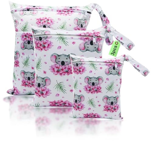 Yoirzit Windeltasche Nasstasche 3 Stück, Wasserdichter Wetbag Nassbeutel mit 2 Reißverschluss in Taschen, Wiederverwendbar Wet Bag für schwimmsachen, Reisen, Strand, Pool, Baden, Windeln, Yoga