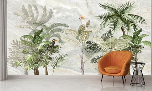 Audace Liberté Papier Peint Panoramique Jungle Tropicale Soie 400×280 cm Papier Peint Géant 3D Salon Chambre Salle à Manger Chambre d'Enfant Décoration Murale - Bananiers Perroquet