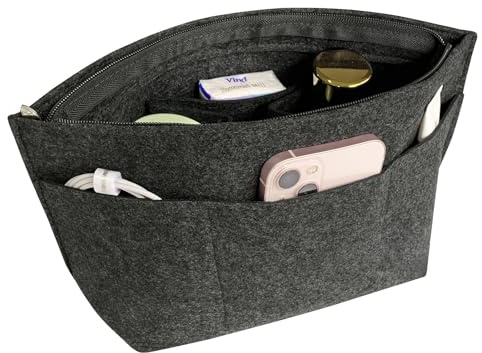 DongMaple Taschenorganizer Filz Handtaschen Organizer, 13 Fächer taschen organizer für Frauen, Tasche Organizer-Einsatz für Tragetasche, Grau L