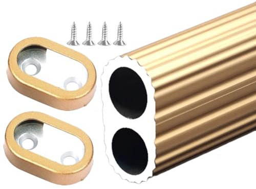 Kleiderstange Schrank Schrankstangen Zum Aufhängen Von Kleidung, Aluminium Ovale Garderobe Bekleidungsstange Mit 2 Halterungen & Schrauben, Aufhängestangen (Color : Gold A, Size : 56in/142.2cm L)