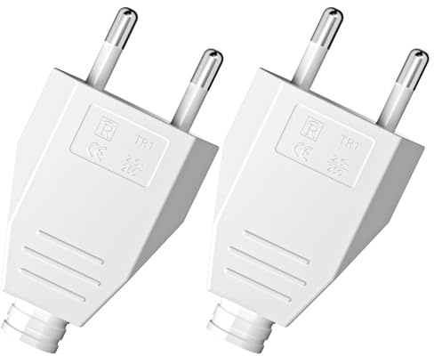 Enchufe Plano Europeo, Enchufe Europeo 2 Piezas Blanco Enchufe Schuko, Clavija (220V, 2.5A), Enchufe de Dos Clavijas para Uso en Interiores