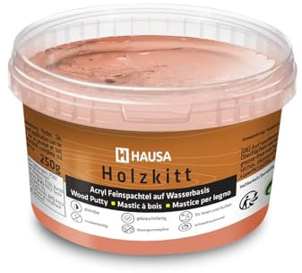 HAUSA Holzkitt 250 g Mahagoni Holzspachtelmasse, Kitt für Holz, Holzspachtel/Füllmasse zum Reparieren von Holzschäden gebrauchsfertig ausgezeichnete Füllkraft schnelltrocknend rissbeständig