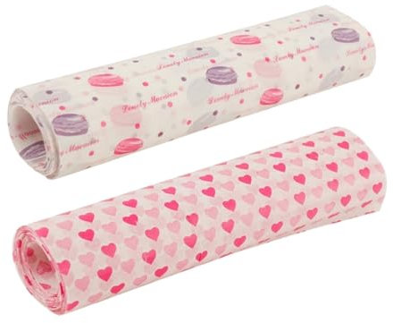 LABRIMP Papier Sulfurisé Résistant à L'huile 100 Feuilles Motifs Macaron Et Cœur Papier D'emballage Alimentaire Pratique Pour Pâtisserie Et Restauration Lot 2 Boîtes 50 Pièces Chacune