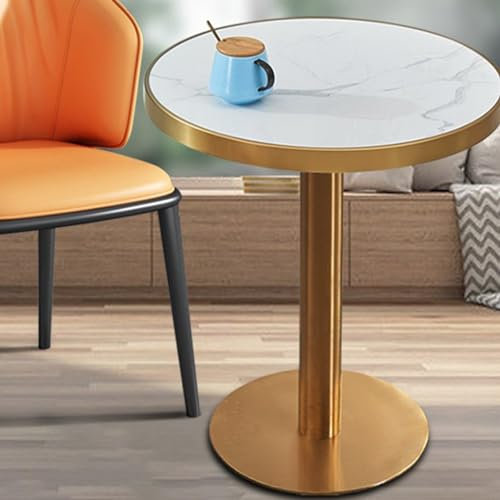 DMCHENGMA Runder Bartisch für Cocktailbar, Hausbar, Kneipe, Kaffee, Tee, Esszimmer, Bistrotisch, Küchentisch, mit Marmorplatte und goldfarbenem Metall-Eisen-Stabilem Freizeittisch(Size:55x105cm)
