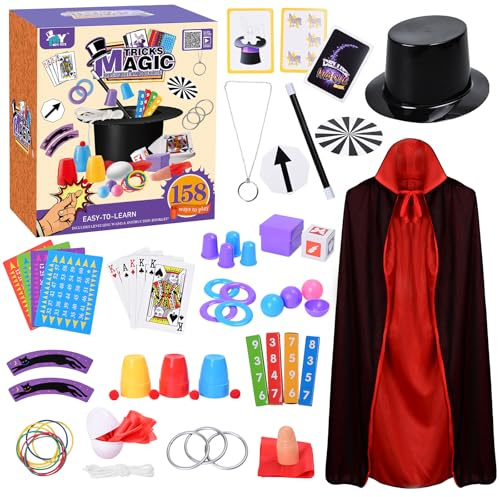 Magic Kit for Kids Magic Set- Magic Tricks Set for Kids Age 6 8 10 12, with Magician Costume Magic Wand for Pretend Play Magician Set, Easy to Follow Magic Toy Gifts for Girls and Boys Beginners