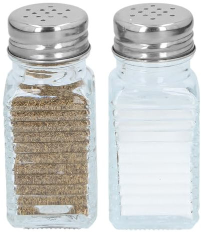 Murago - Salz und Pfefferstreuer Set ca.9,5x4x4cm - Glas Wellen Design Streuer Salzstreuer Gewürzstreuer Pfeffer Gewürzgläser Eckig mit Streuer klein gastro