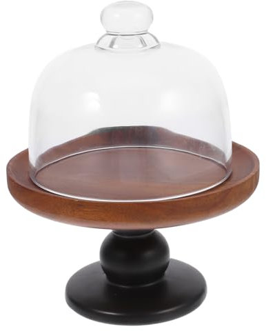 VINTORKY Wooden Tall Cake Tray Glass Dome Cover for Cake Display for Dessert Table and Party Settings
