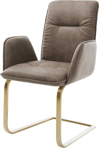 DELIFE Schwingstuhl Vinja-Flex Freischwinger flach Gold Mikrofaser Taupe Vintage
