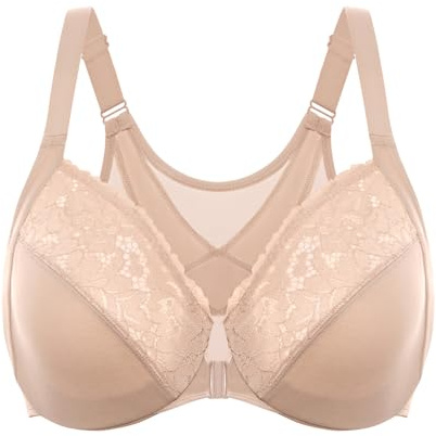 DELIMIRA Women's Front Fastening Posture Lace Bras | Full Coverage, Plus Size, Underwire, Unlined