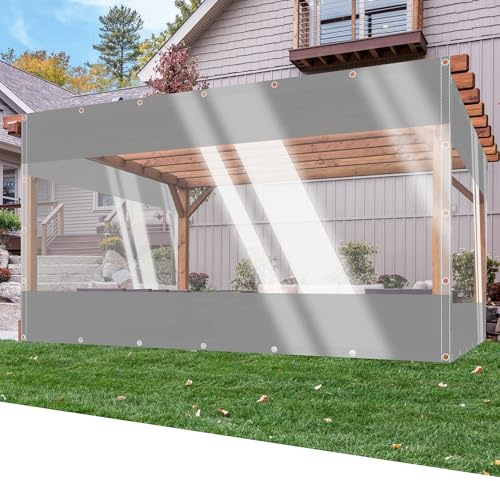 SSFMSF Plane mit Ösen Transparent Regenschutz Plane Zeltplane Winddicht Vorhang 0.5mm für Gewächshäuser Outdoor-MöBel Garten Pavillon Balkon Veranda Terrassen. (H:0.8m*W:0.5m | 500g/m²) Grauz+Glasklar
