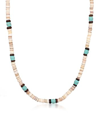 Kuzzoi Surfer Halskette Herren 925 Silber aus Türkis Howlith Muschel Beads Perlen Herrenkette für den Mann Länge 55 cm, 0108772224