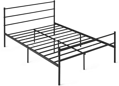 Amazon Basics, Giroletto con testiera, antiscivolo con doghe in acciaio, metallo non pieghevole, 140x200cm, matrimoniale, nero