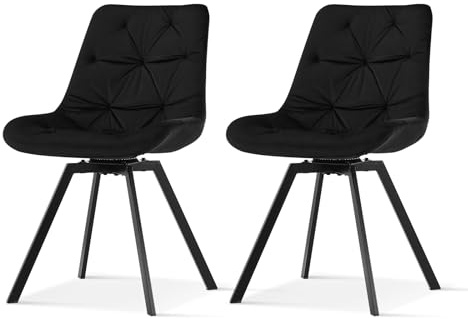 TUKAILAI Esszimmerstühle drehbar 2er-Set, Küchenstuhl mit Samt, Polsterstuhl ohne Armlehnen, Drehstuhl mit Rückenlehne,Metall,Gepolstertem Sitz, für Esszimmer Wohnzimmer Küche Büro, Schwarz
