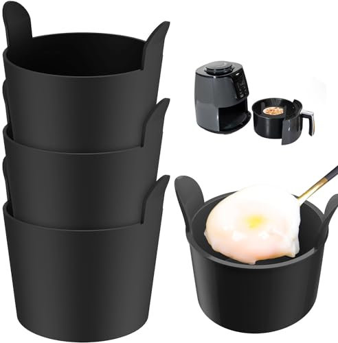 4 PCS Ramekins for air Fryer Air Fryer Egg Poacher, Egg Poacher for Air Fryer Air Fryer Egg Mould Poached Egg Moulds for Air Fryer, Air Fryer Poached Egg Cups (Black)