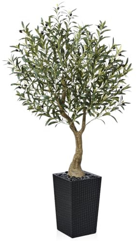 VeriNatural Artificial Olive Tree 150 cm - Tall Faux Plant with 1232 Silk Leaves, 55 Fruits, UV Resistant with Black Taper Planter - Large Artificial Plants for Indoors Outdoors Home Garden, VN137