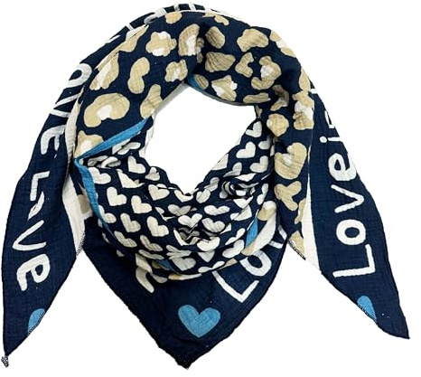 Love Herz Leopard Dreieck Schal aus 100% Baumwolle Frühling Unisex Uni Fashion Stola Tuch Übergangszeit Italy Sommer Strickschal Strick Tuch Heart Leo Happy