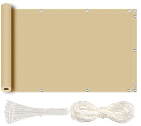 MEEYI Balkon Sichtschutz Wetterfest 70x300cm SichtschutzBalkon Blickdichte Windschutz und UV-Schutz wetterfester mit Kabelbinder und Kordel, für den Gartenzaun oder Balkon Sand