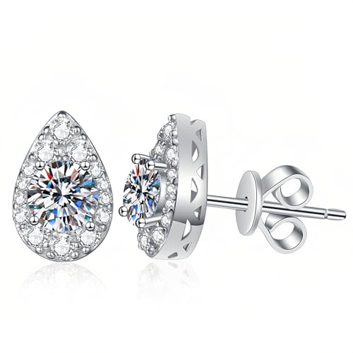 Hpoewre Pendientes de moissanita para mujeres/hombres, aretes de diamantes creados en laboratorio con forma de lágrima con parte trasera plana y poste de plata de ley 925, joyería de diamantes falsos
