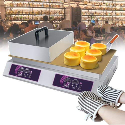 QUSYZD Máquina eléctrica Comercial para Hacer panqueques con Tapa de Acero Inoxidable de 12,6 x 13,8 x 6,3 Pulgadas, máquina Antiadherente para Hacer Waffles, postres,