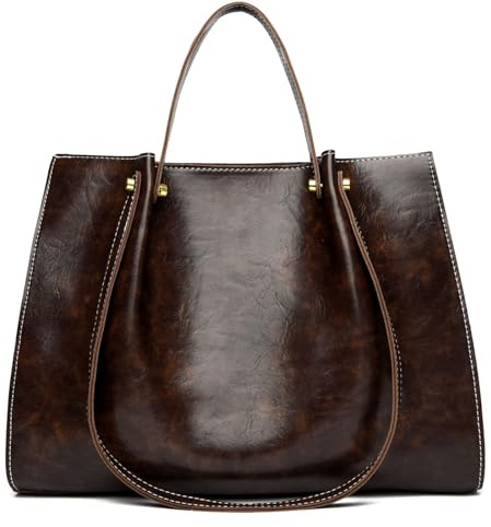 Waniki Sac à main élégant en cuir synthétique pour femme - Grand - Multi-poches - Multifonctionnel - Café - Taille moyenne