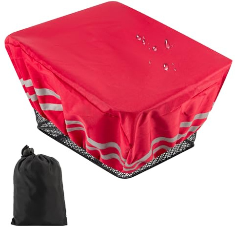 Bicycle Basket Cover, Rain Cover, Bicycle Basket for All Rear Bicycle Baskets, Waterproof Bicycle Basket, Rain Cover, Cover with Reflectors (Red)