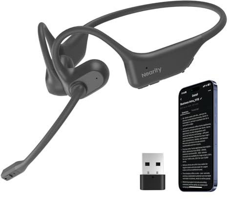 NEARITY MemPod Pro 2S Open Ear Bluetooth Headphones with Microphone, ChatGPT Transcription & Summary Dongle App Control 5 Languages for Talks, Meetings, Calls