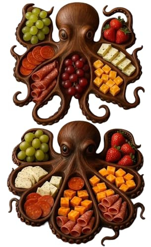 Octopus Charcuterie Board | Octopus Käseplatt | Meerestiere Käsebrett Servierplatte Holz | Ozeane Thematische Lebensmittelschale Antipasti Servierplatte für Home Küchen Deko