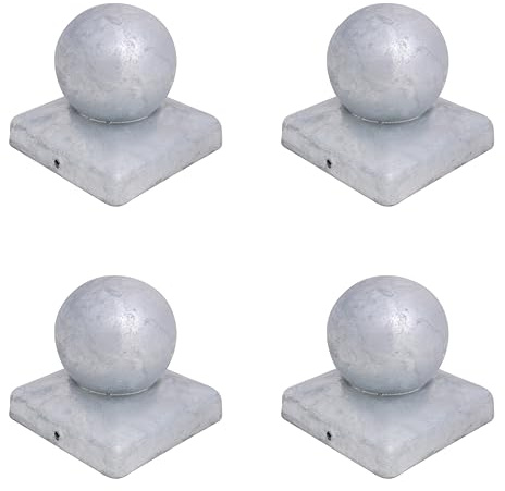 Galvanised Square Metal Fence Gate Post Cap With Ball Flange 100mm x 100mm 4